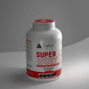 Super Muscles Nutrition Super Whey protein powder container on a gray background - Super Whey Protein Banana - Super Whey Protein Banana