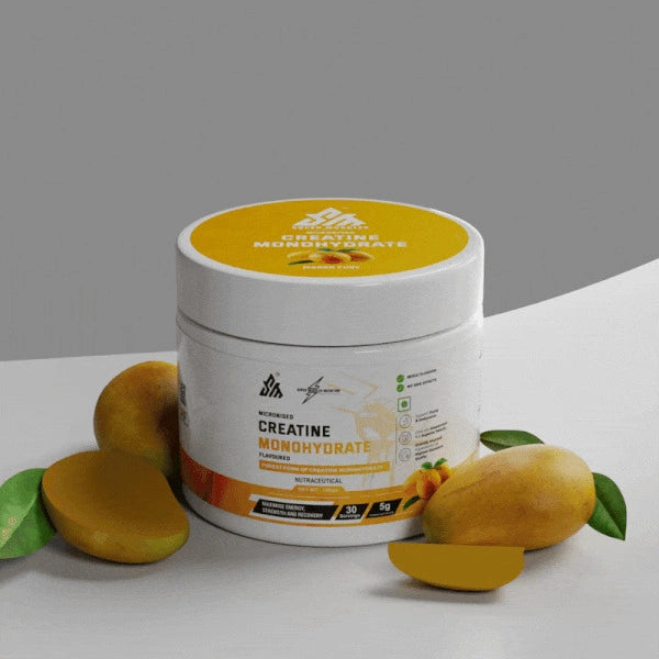 Supermuscles Creatine Monohydrate powder in Juicy Guava flavor with a vibrant pink and green container, showing the product label.