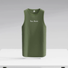 Olive green Super Muscles ribbed super vest displayed on a model, showcasing its fitted style and textured ribbed fabric.