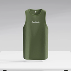 Olive green Super Muscles ribbed super vest displayed on a model, showcasing its fitted style and textured ribbed fabric.