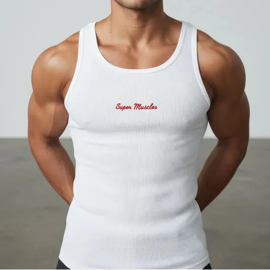  - SuperMuscles Ribbed Super Vest - white