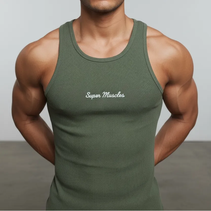  - Super Muscles Ribbed Super Vest - olive green