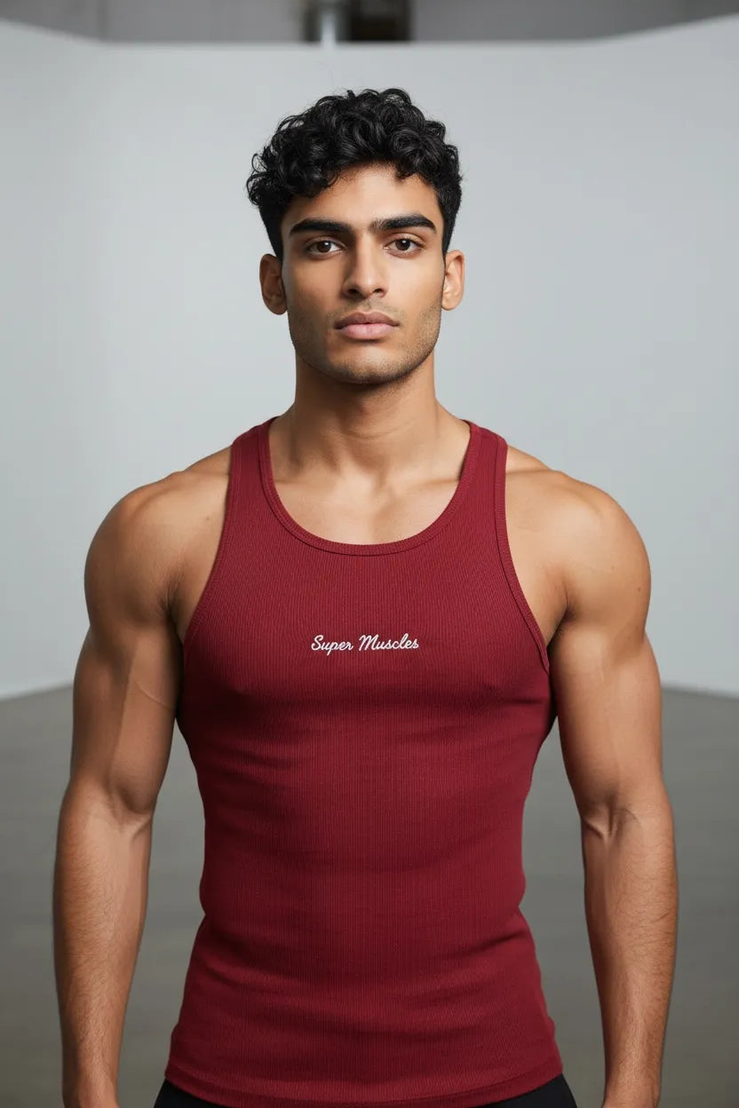  - Super Muscles Ribbed Super Vest - Maroon