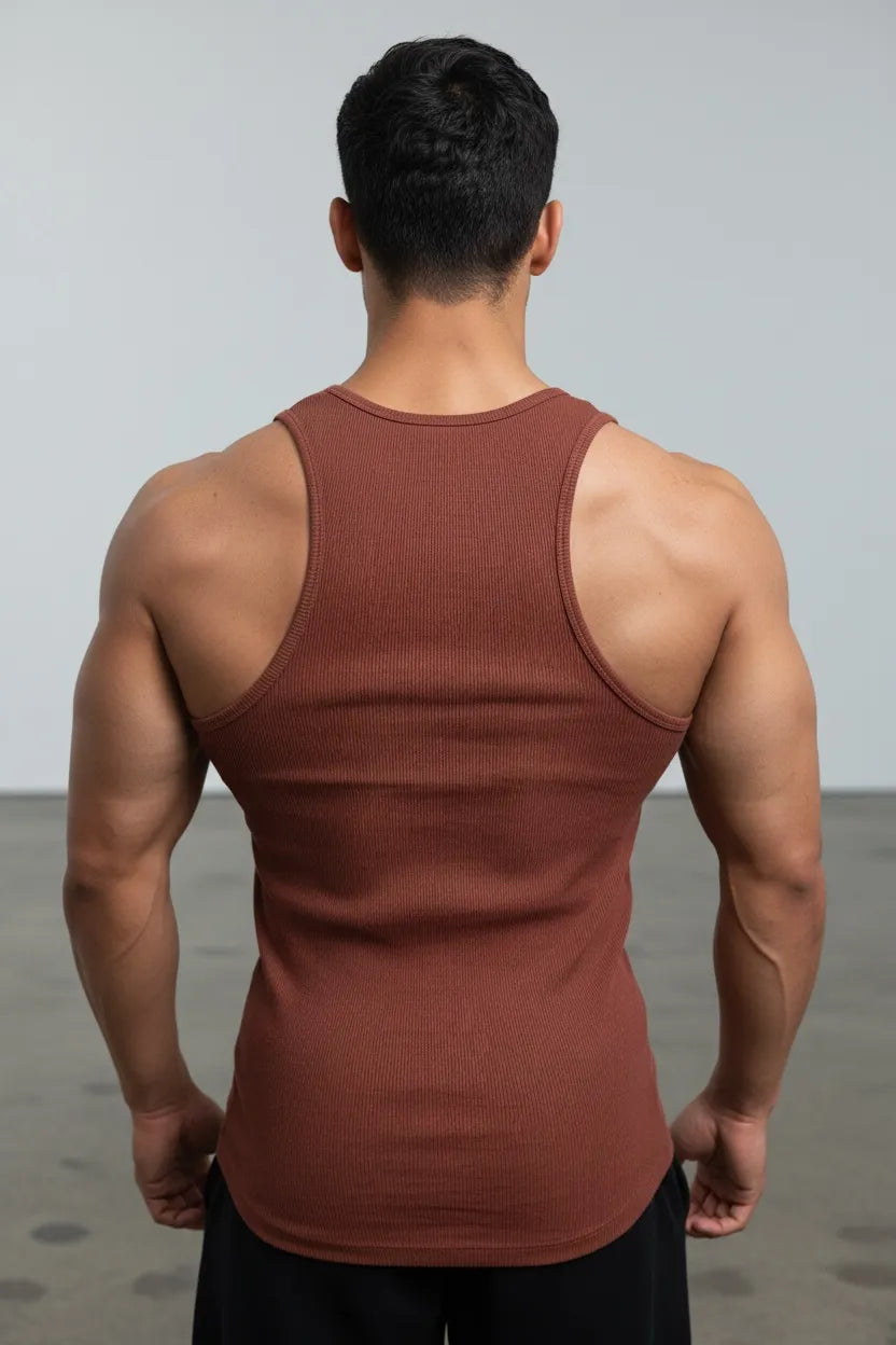  - Super Muscles Ribbed Super Vest - Brown