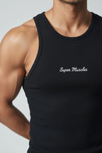  - Super Muscles Ribbed Super Vest - Black