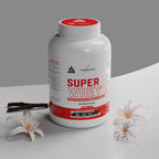 Supermuscles Vanilla Whey Protein Powder 1kg container, premium vanilla flavor for muscle building and recovery, high protein supplement.